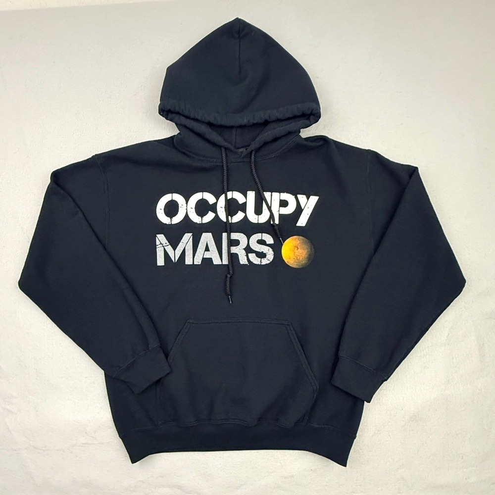 SpaceX Occupy Mars Hoodie Mens Medium Black Pullover Graphic Logo Pocket Fleece